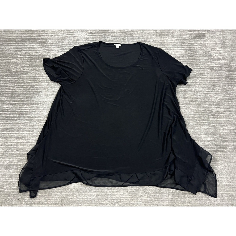 Cato Top Womens‎ 22/24W Black Short Sleeve Polyester Blend Sheer Trim